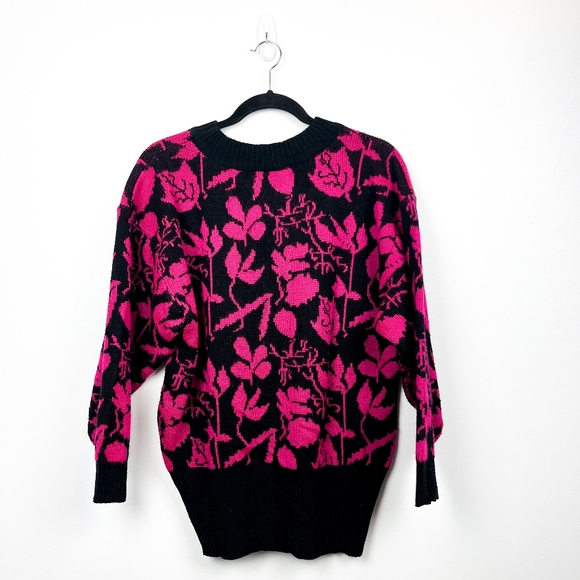 Vintage Hot Pink & Black Floral Sweater - Picture 8 of 11